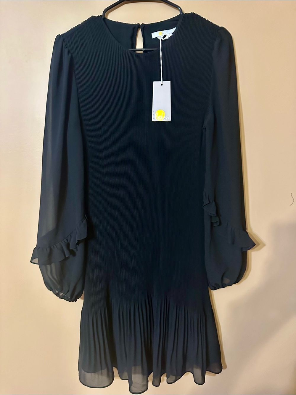 Boden Women’s Black Pleated Long-Sleeve Dress